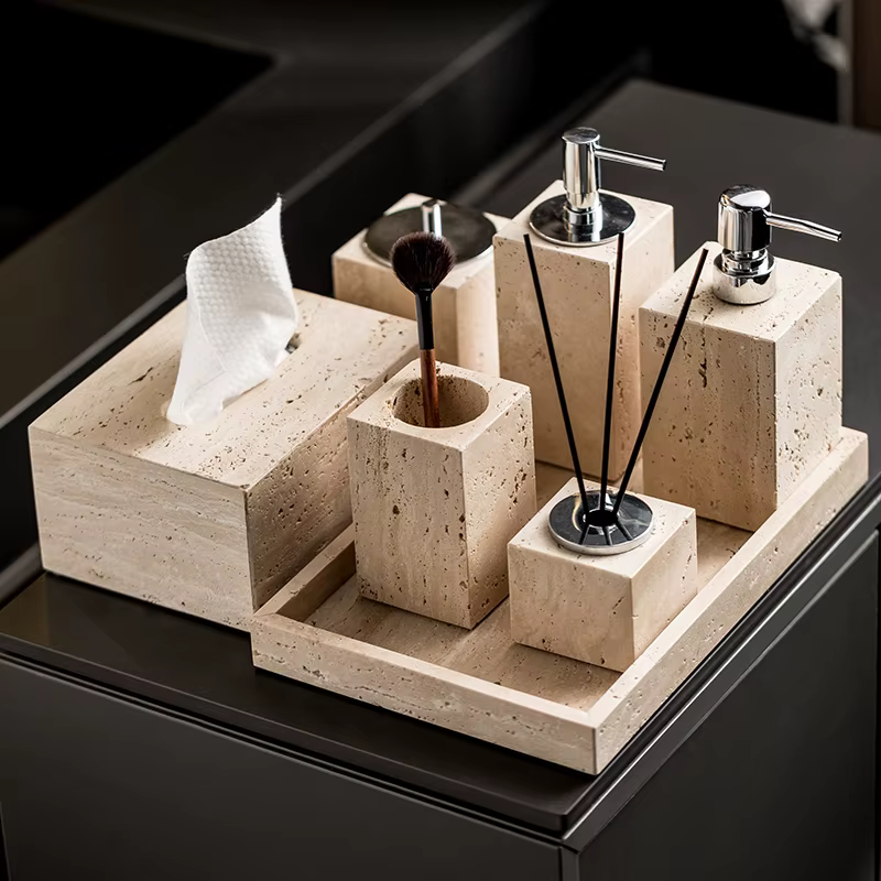 Ensemble de salle de bain en travertin Beige