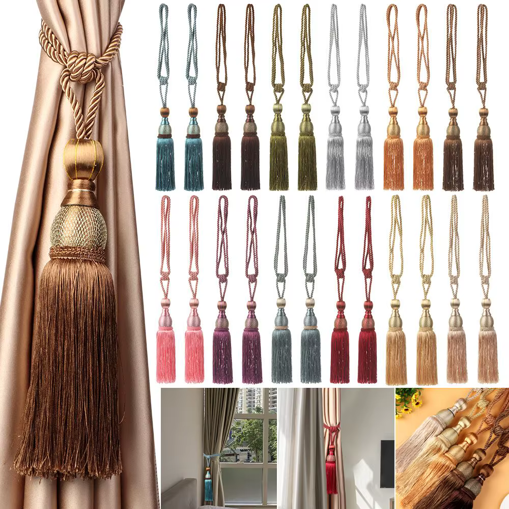 Embrasses de rideaux tressés avec pompons