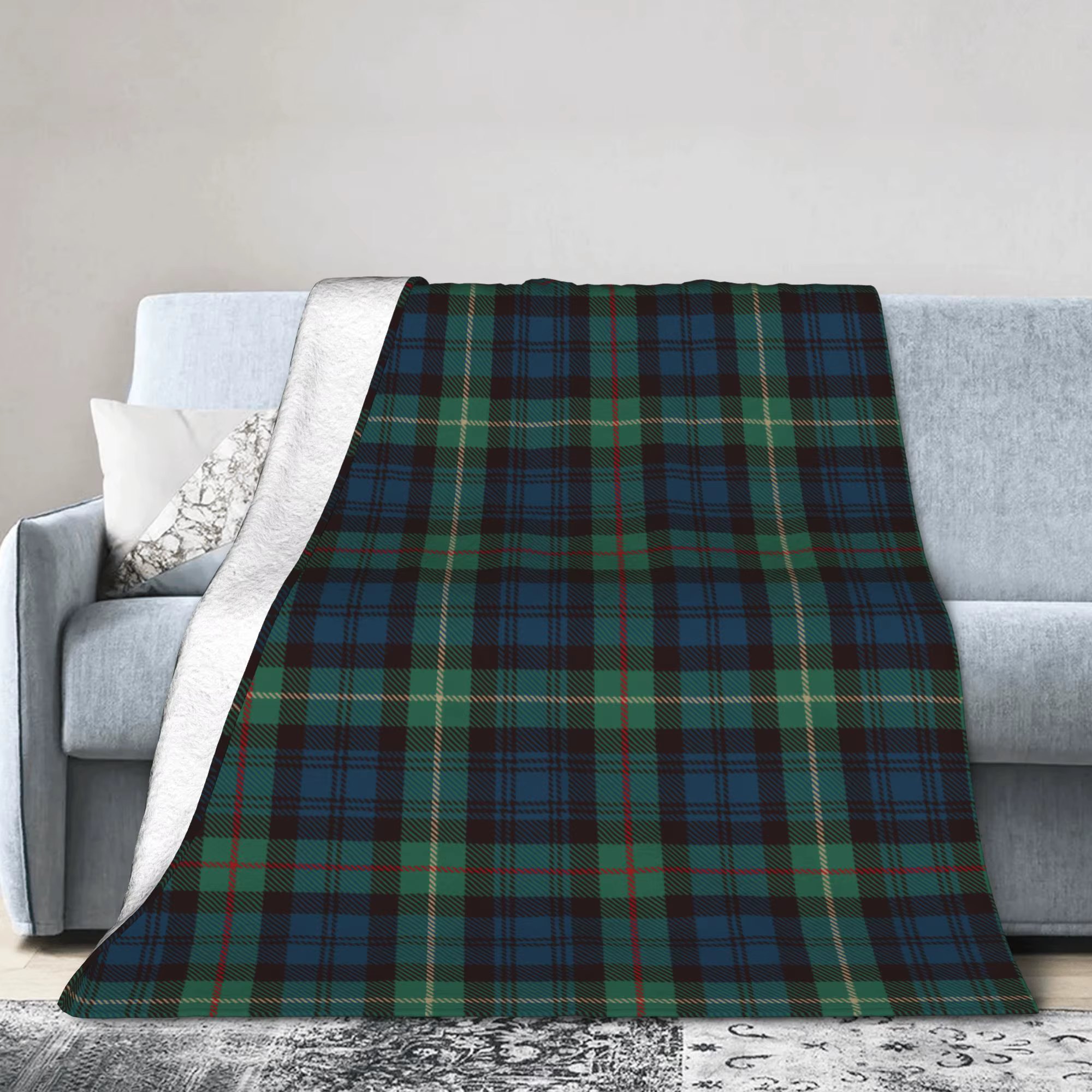 Tartan rustique vert et bleu noir montre Plaid couvertures de vacances corail polaire en peluche imprimé carreaux