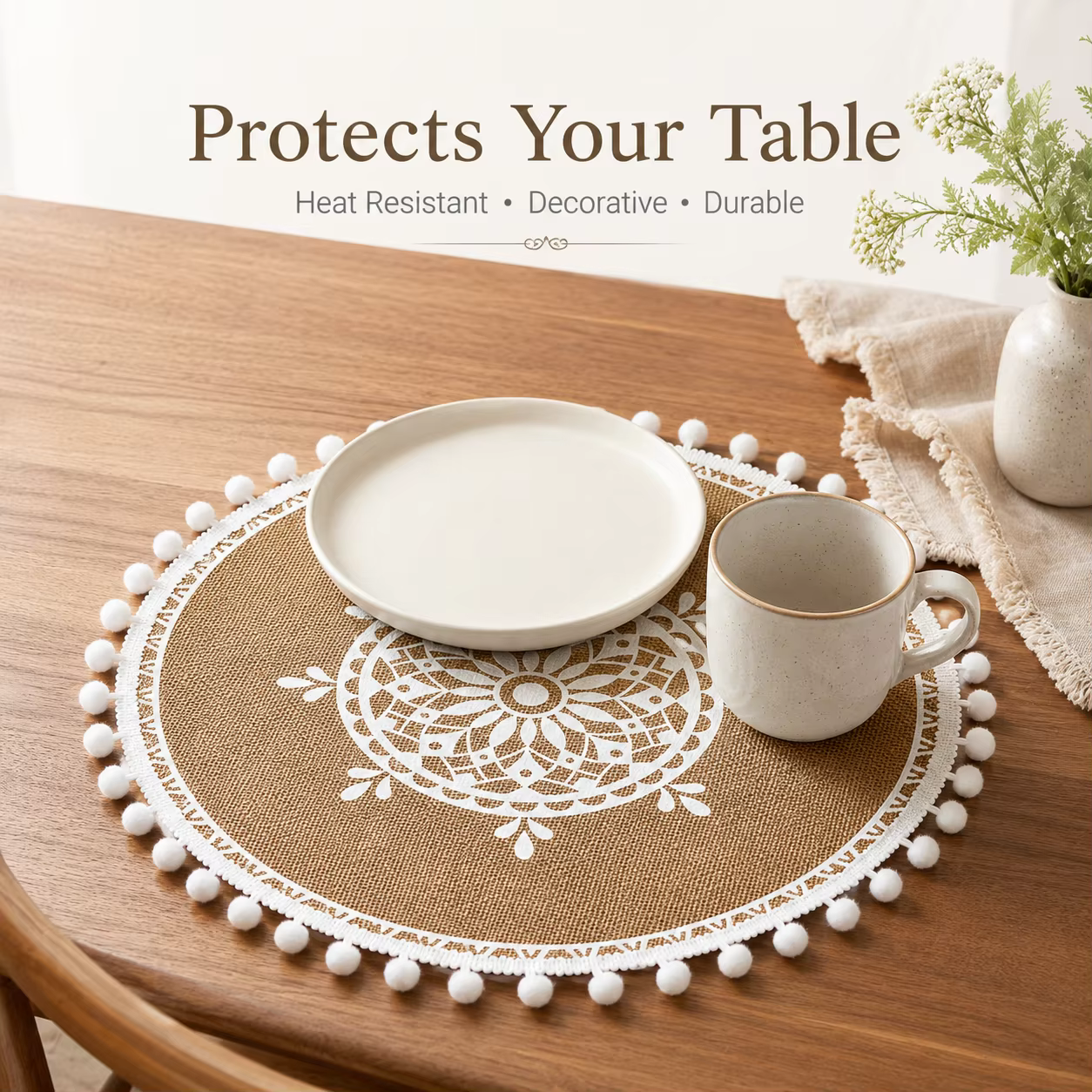 1 pièce Set de table rond tressé en jute