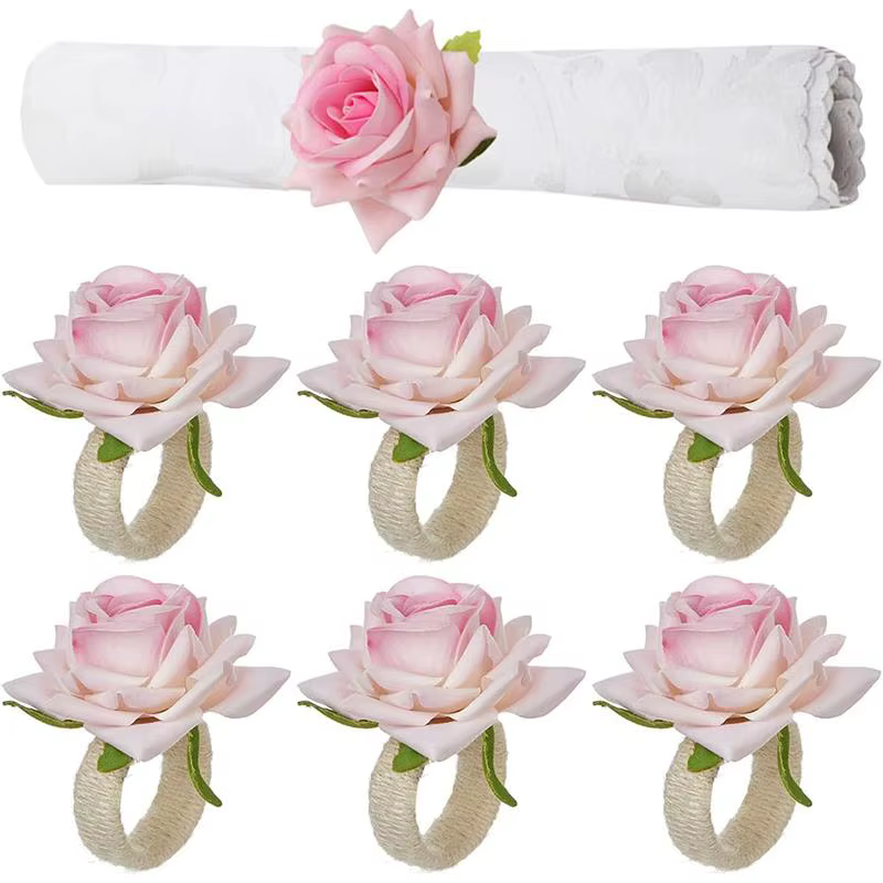 Lot de 6 Anneaux de Serviette en Forme de Rose