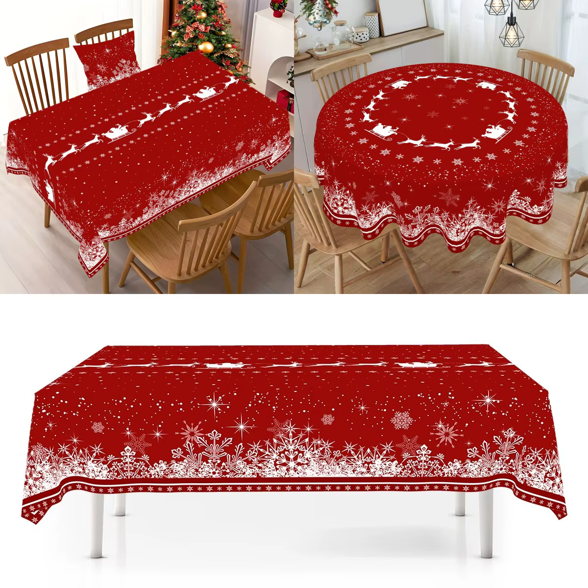 Nappe de noël en forme d'élan et de flocons de neige