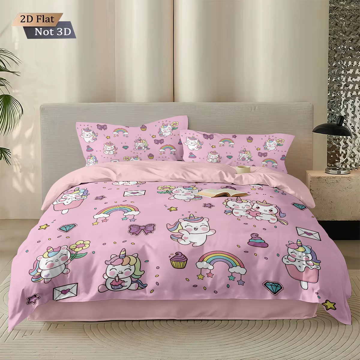 Ensemble de housse de couette sans noyau imprimé licorne mignonne de dessin animé