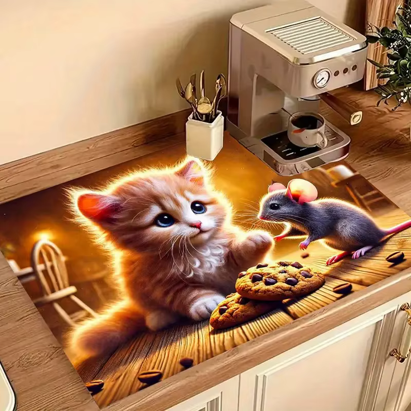 Tapis de séchage de vaisselle de cuisine chaton chat mignon