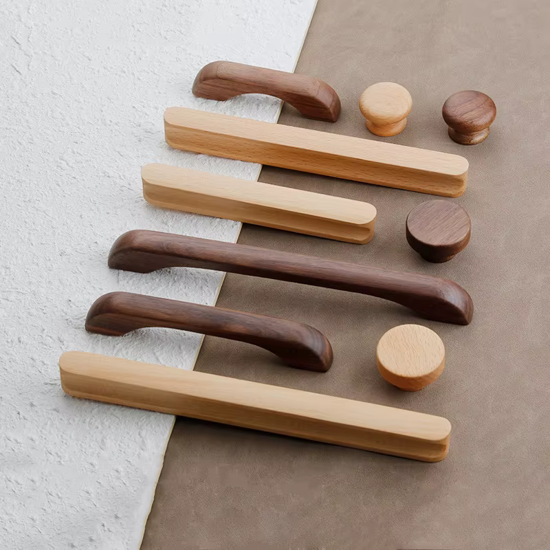 Poignée de meuble en bois massif Noyer Hêtre pour armoire de cuisine