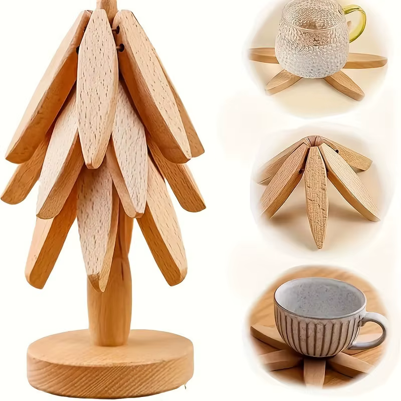 Support Design d'arbre dessous de plat en bois de bambou
