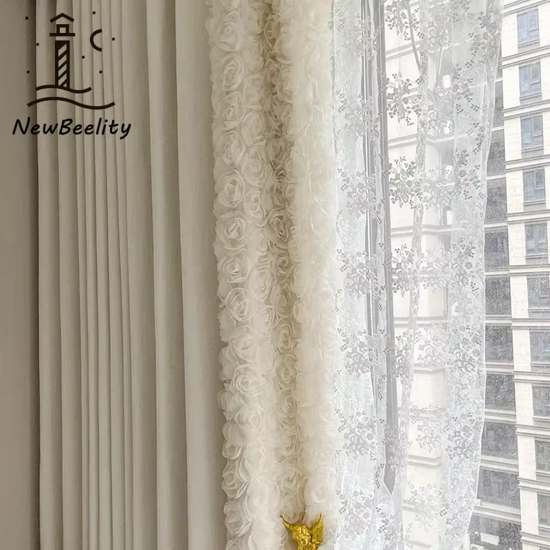 Rideaux de fenêtre en Chenille Rose crème française