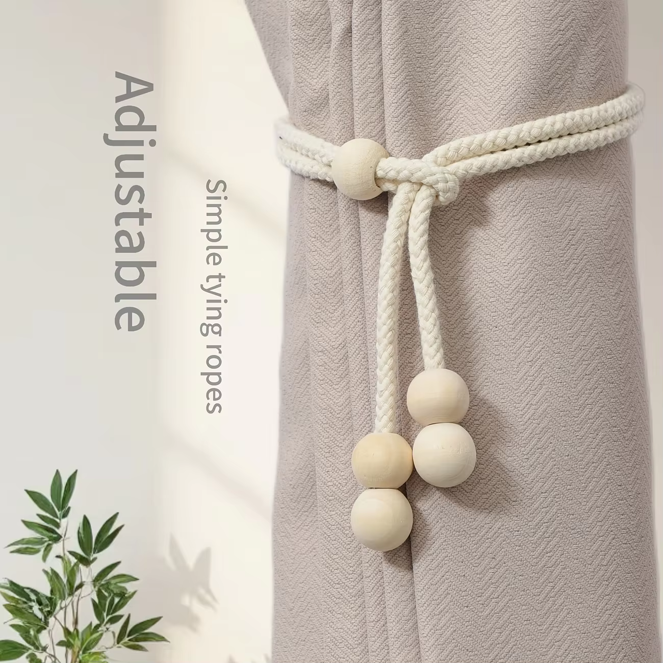 Attaches de rideau de fenêtre de style bohème avec perles en bois et pompons