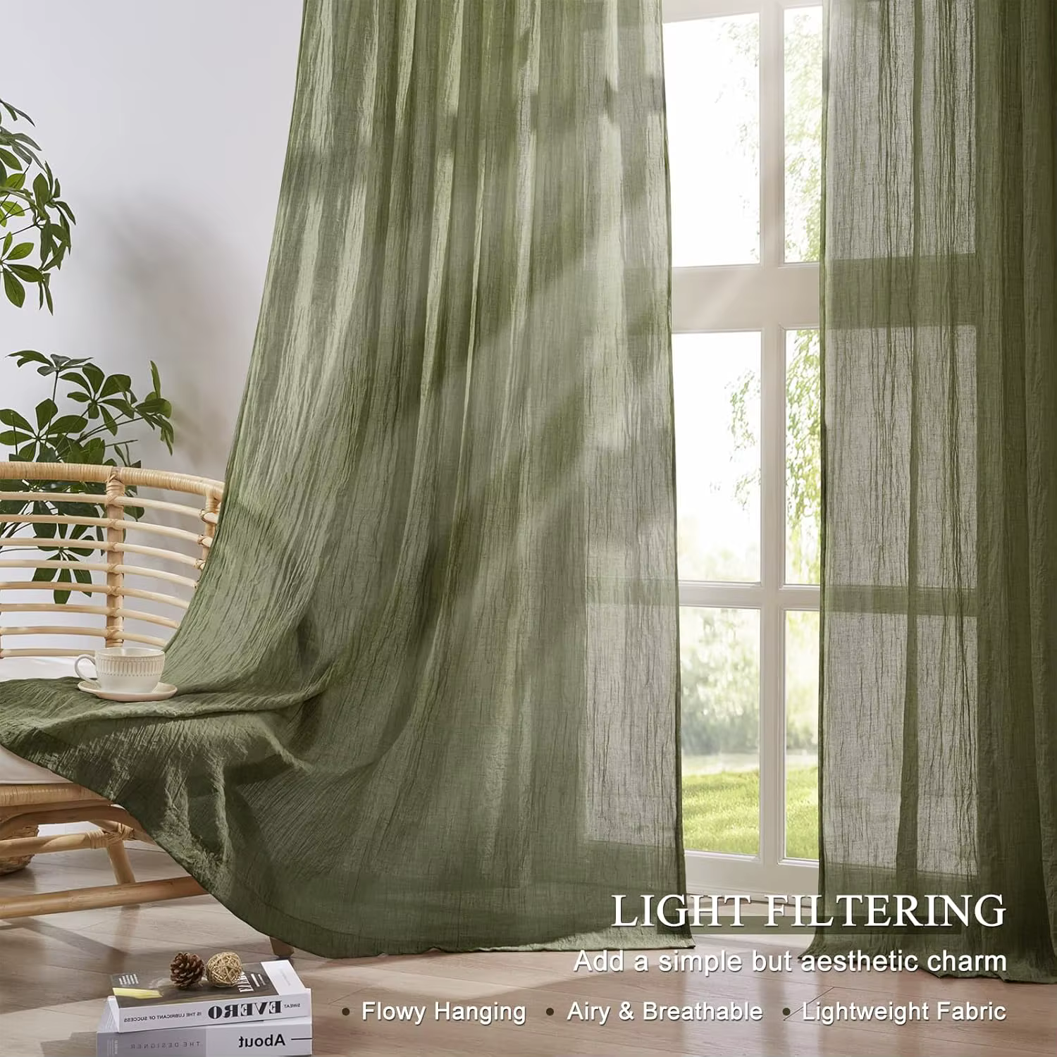 Voilages vert sauge pour chambre et salon