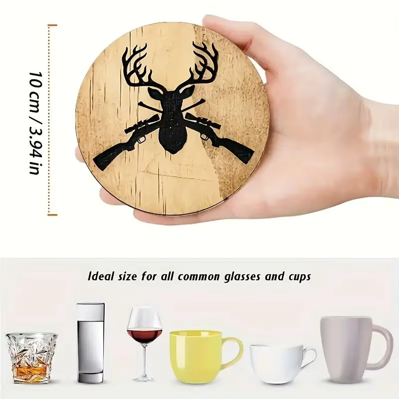 Ensemble de 6 sous-verres et patins antidérapants en bois imprimés sur le thème des cerfs