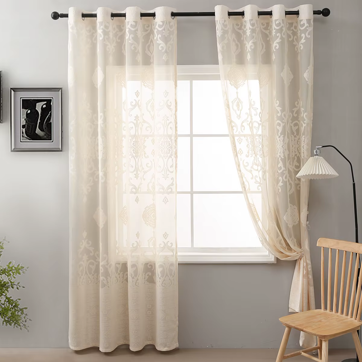 Rideau pièce de monnaie fleur rideaux blanc transparent fenêtre traitement œillet haut pour salon chambre Style classique rétro 2 panneaux 260 cm