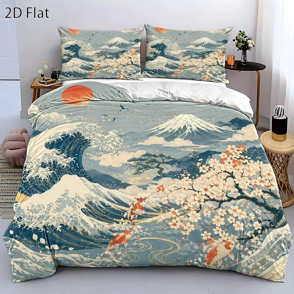 Ensemble de housse de couette 3 pièces style Ukiyo-E japonais