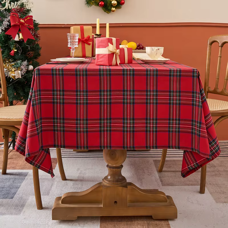 Nappe de noël rectangulaire à carreaux de buffle
