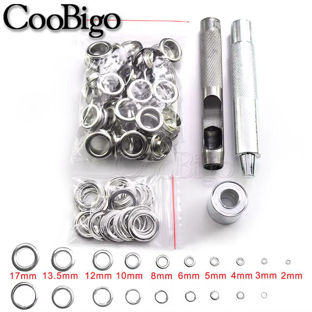 100 ensembles d'outils d'installation de poinçon d'œillets en métal pour ceinture vêtements rideaux en toile chaussures tente 2mm 3mm 4mm 5mm 10mm 12mm 17mm