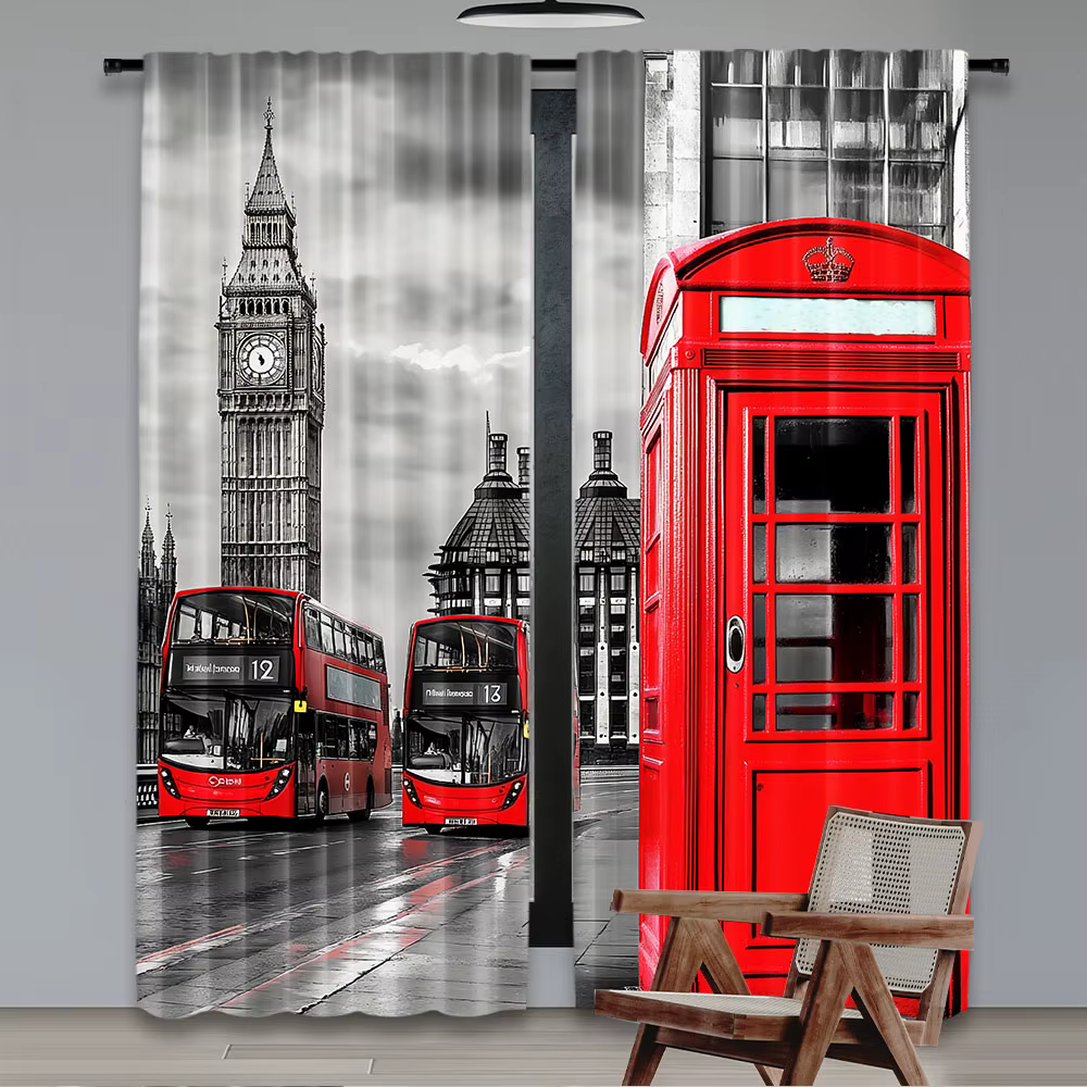 Rideaux de londres, cabine téléphonique de londres dans la rue