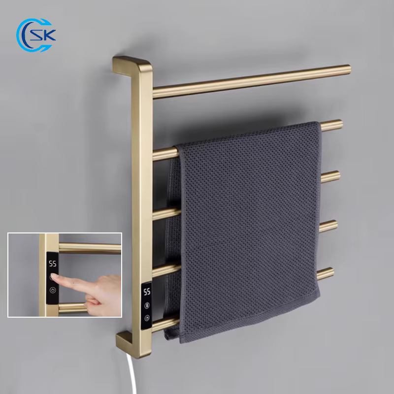 Salle de bain or brossé chauffe-serviettes température contrôle du temps électrique porte-serviettes chauffant en acier