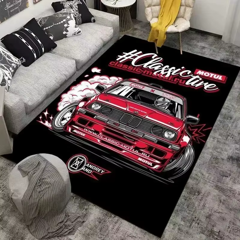 Tapis à motif de voiture de course lavable pour hommes
