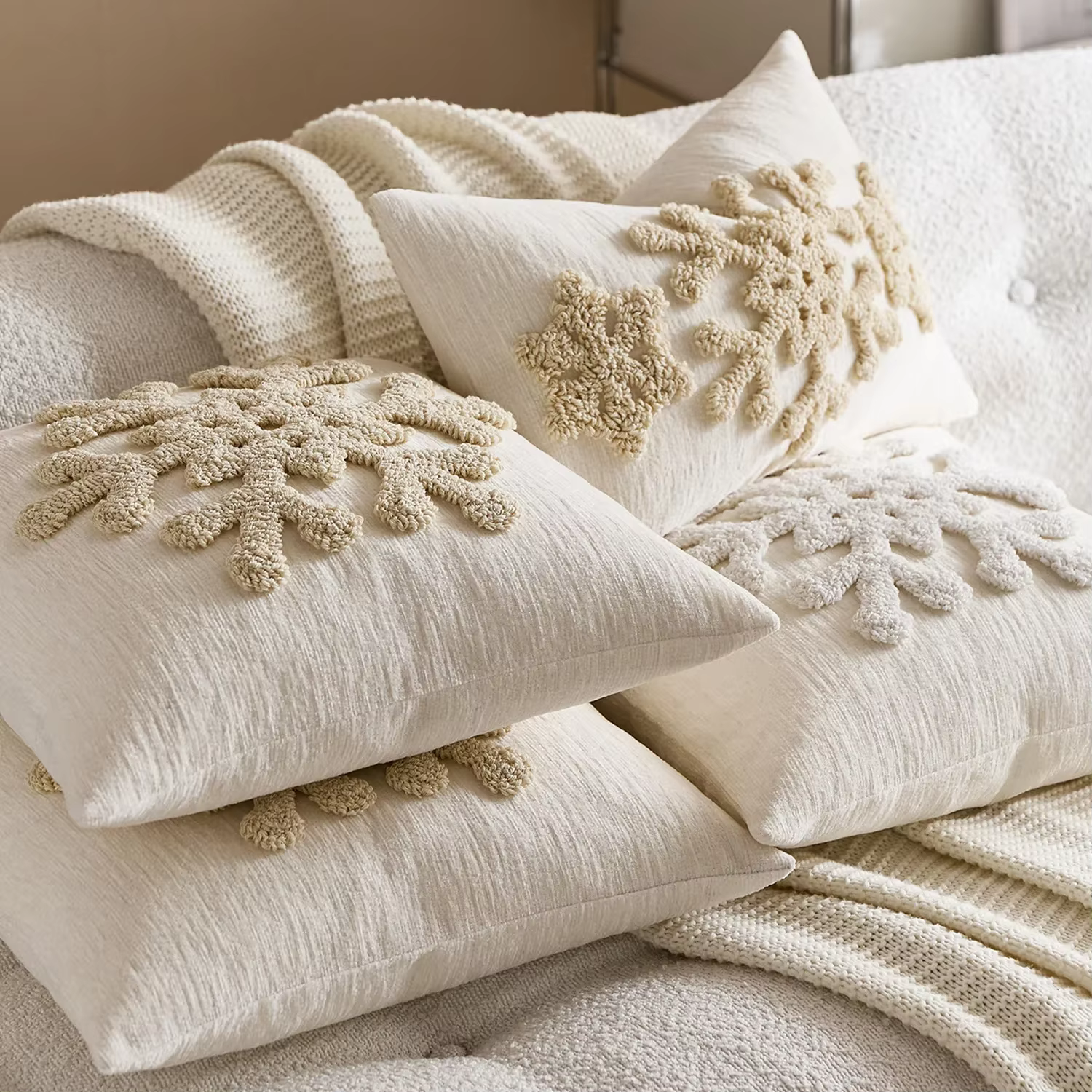 Housse de coussin capitonnée à poils boucle 3D de noël