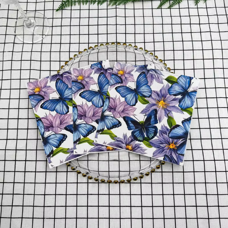 10/20pcs 33cm 2-Ply Oil Painting Butterfly Flower Printed Napkins Party Color Paper Cup