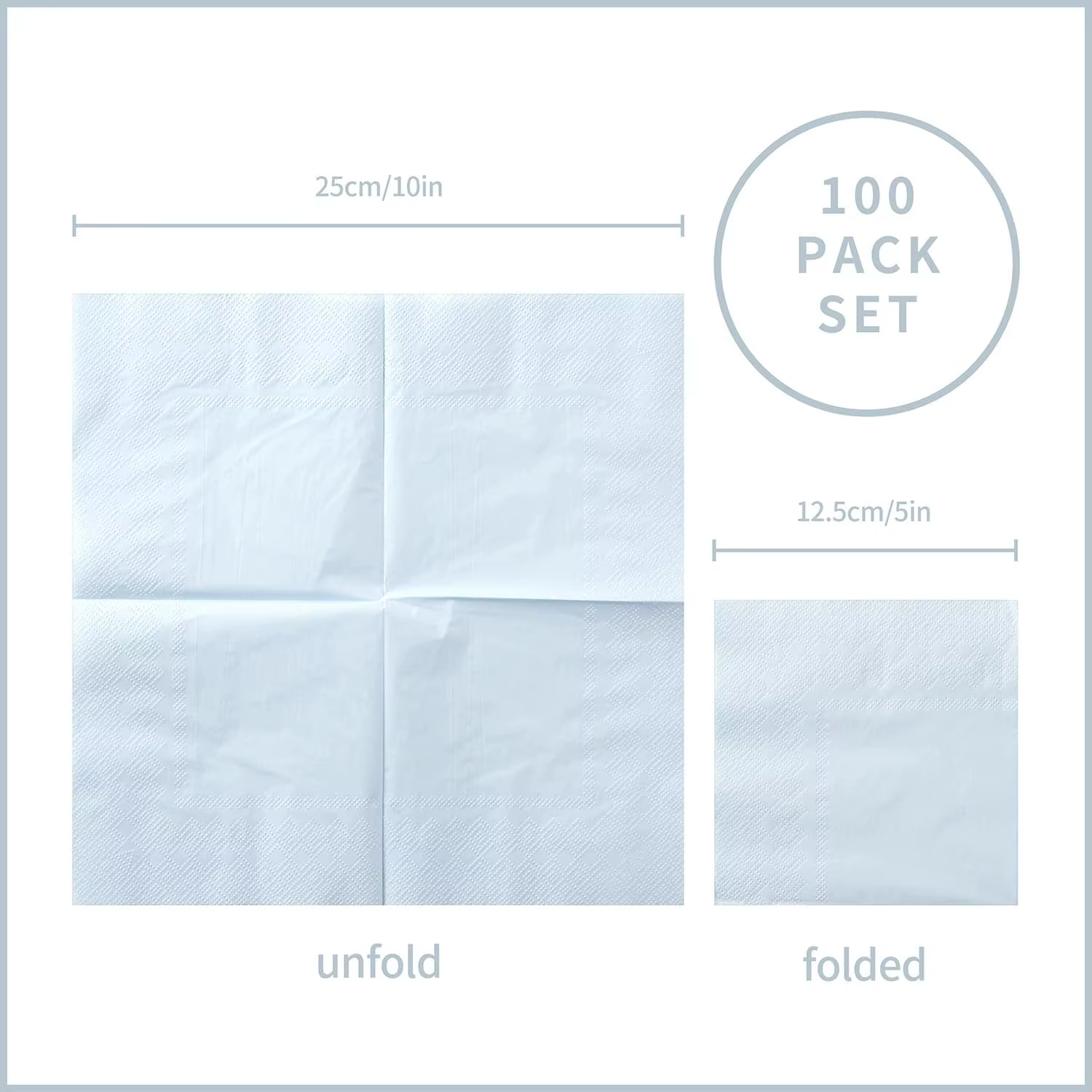 100 Serviettes de Cocktail Bleu Clair 2 Plis