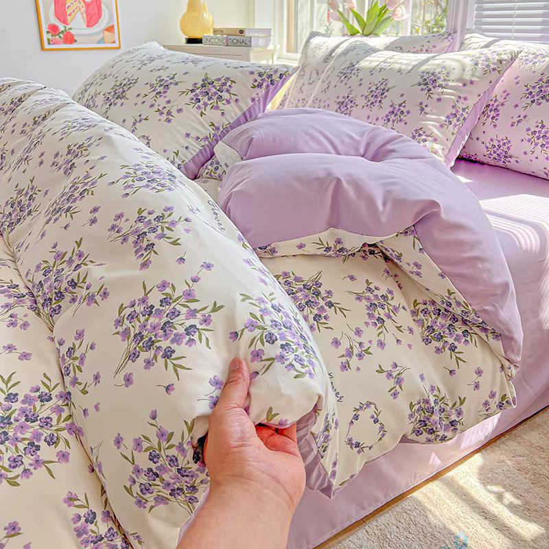 1pc violet lavande imprimé housse de couette simple/Queen/King taille