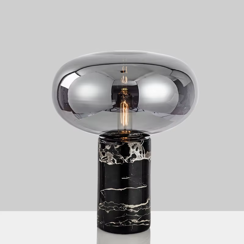 Lampe de table en marbre de luxe moderne fumée gris verre