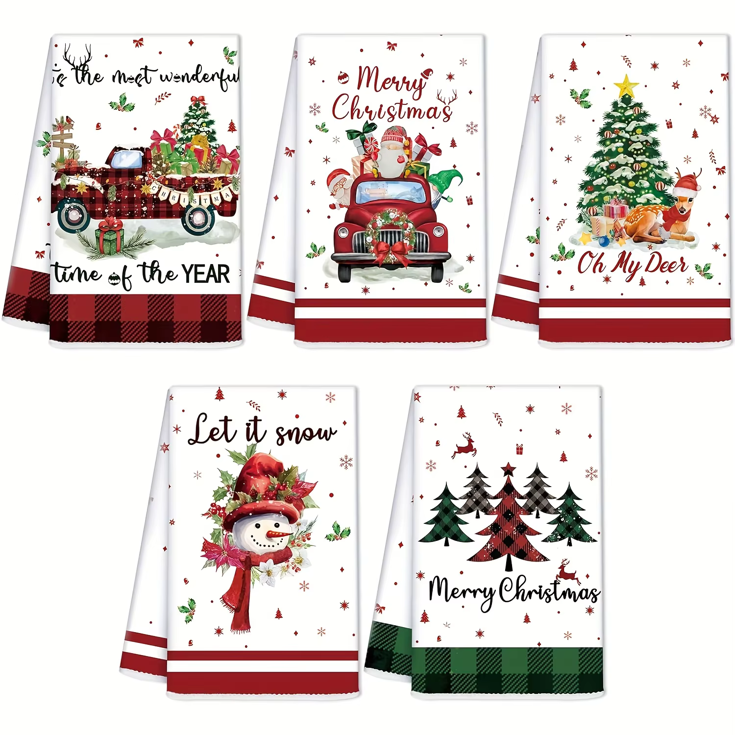 Ensemble de serviettes de Noël 5 pièces – Microfibre à haute absorption