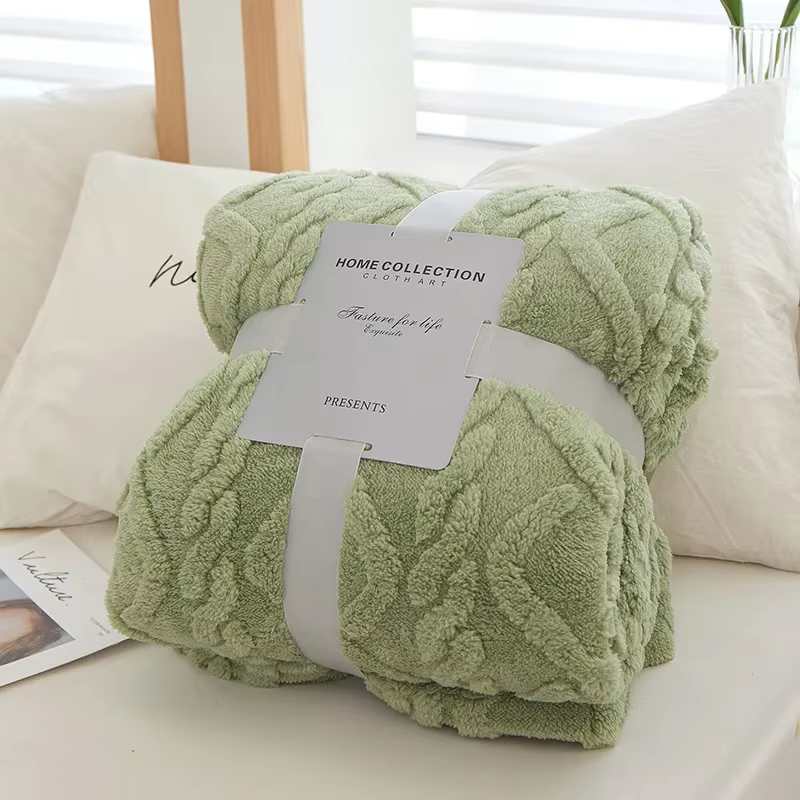 Couverture en laine d'agneau taffetas épaisse double face vert sauge pour l'hiver