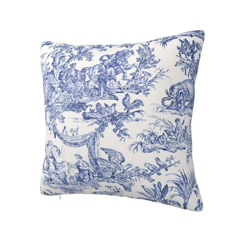 Housse De coussin carrée personnalisée bleu marine Toile De Jouy
