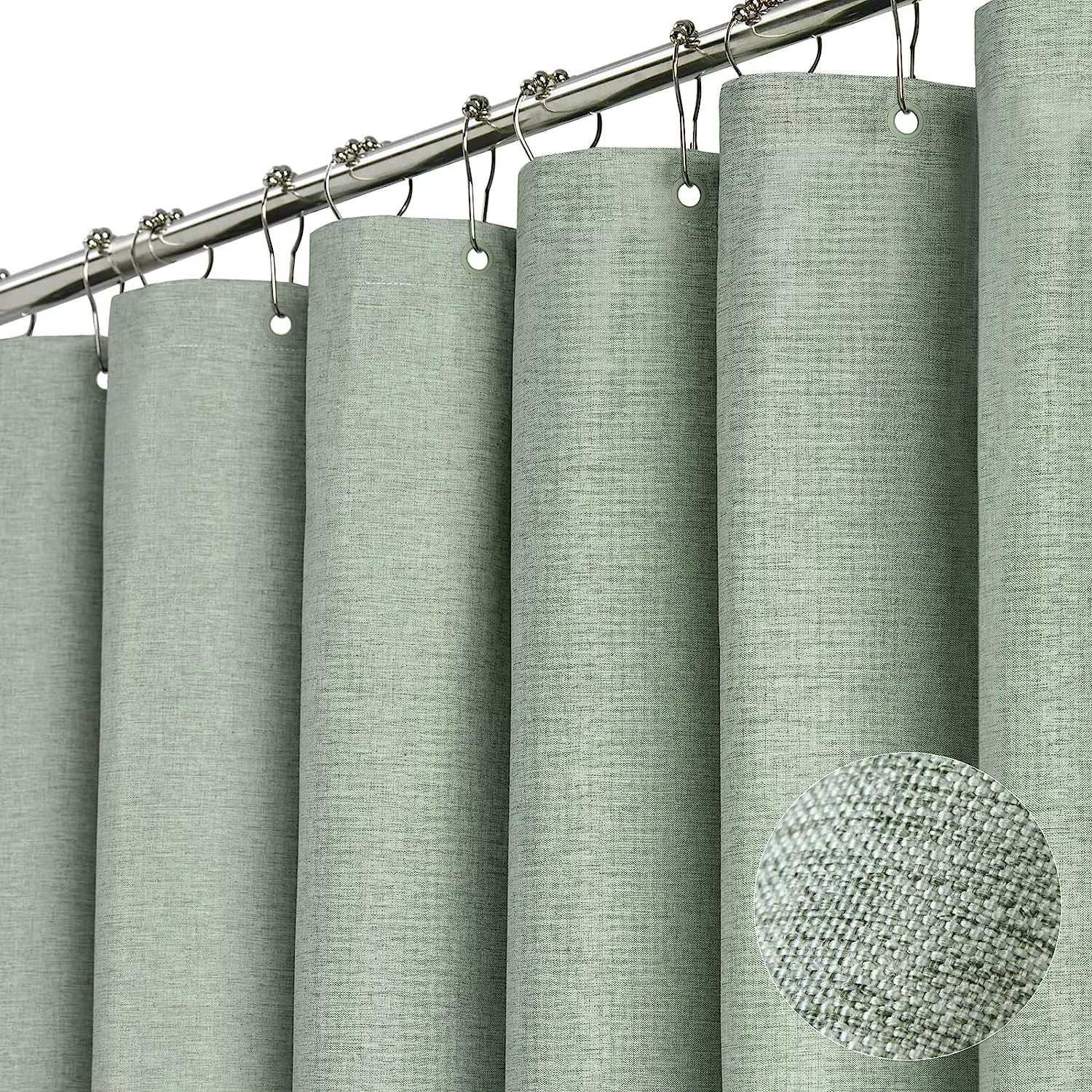 Rideau de douche en lin de luxe avec crochets en métal argenté