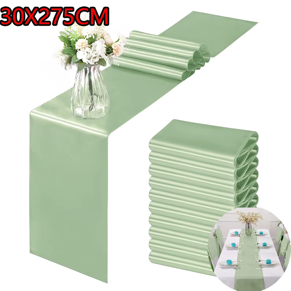 Chemin de Table en Satin Vert et Or Lisse pour Décoration de Mariage