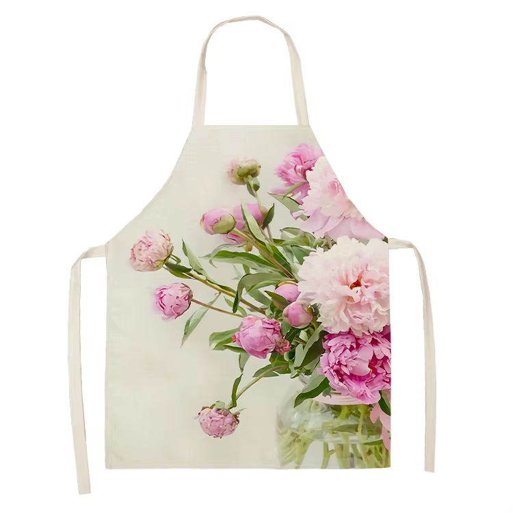 Bavoir en lin à motif de fleurs roses pour la cuisine