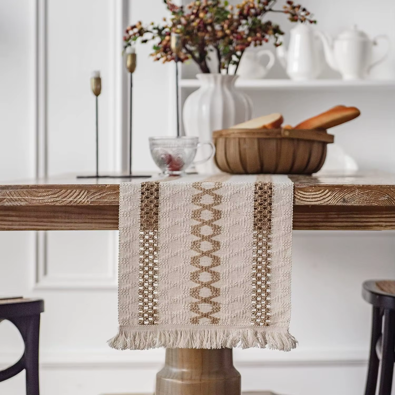 Chemin de table en lin Boho