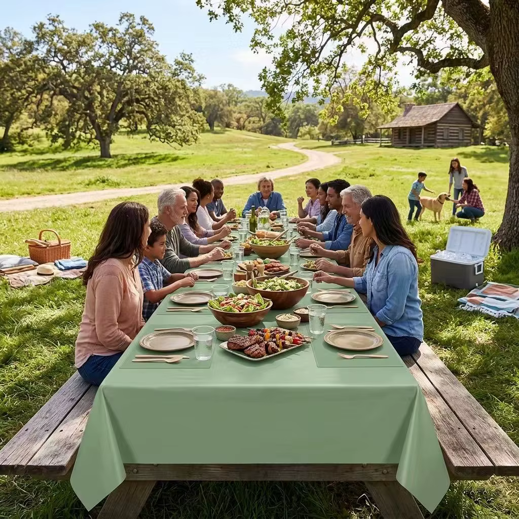 Nappe jetable vert sauge pour tables rectangulaires