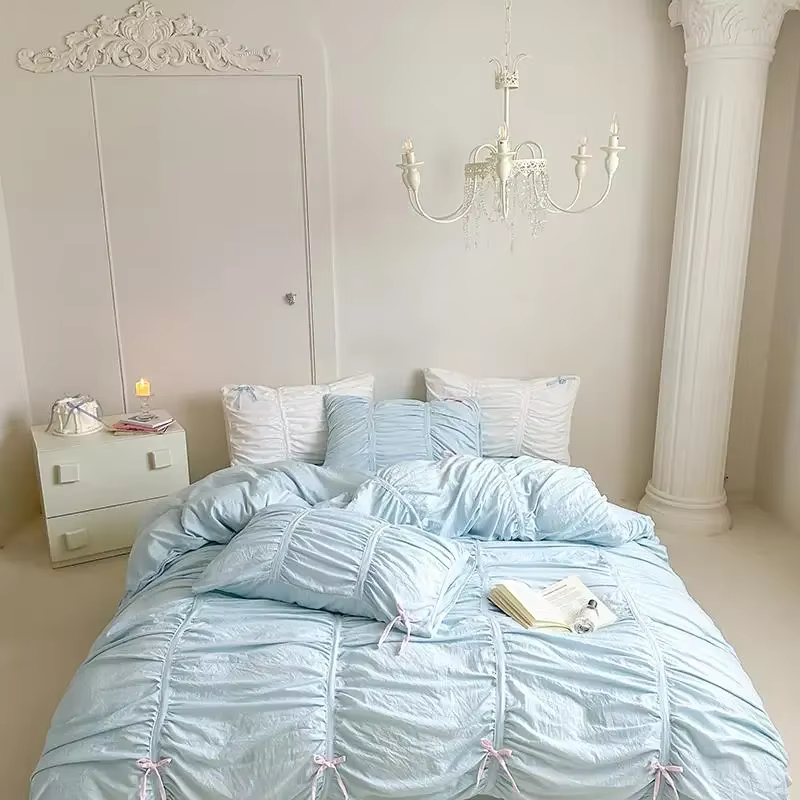 Ensemble de housse de couette blanche plissée à volants