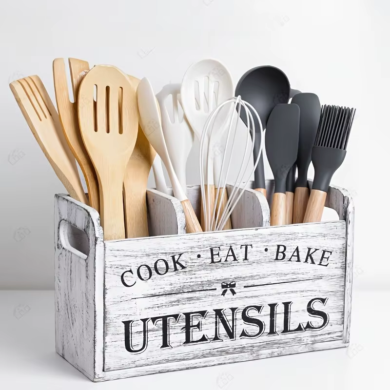 Porte-ustensiles de cuisine rustique en bois