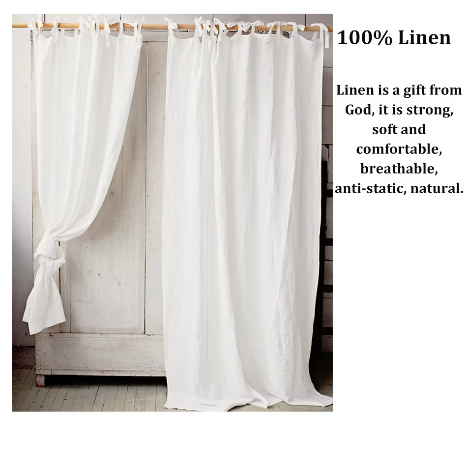 Rideaux 100% lin pour fenêtre de salon, poche pour tringle