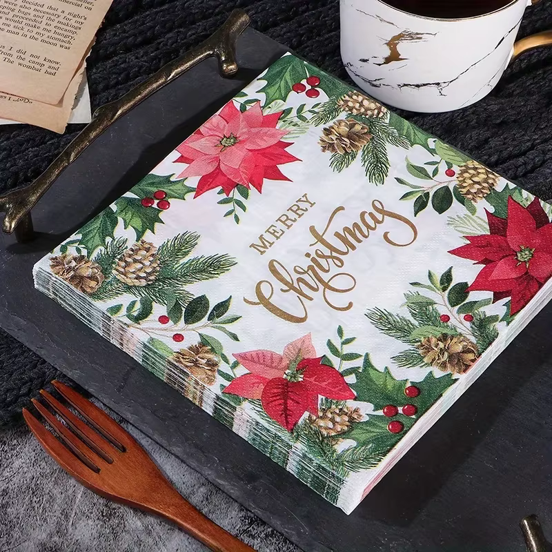 Serviettes de Table jetables en papier imprimé série noël