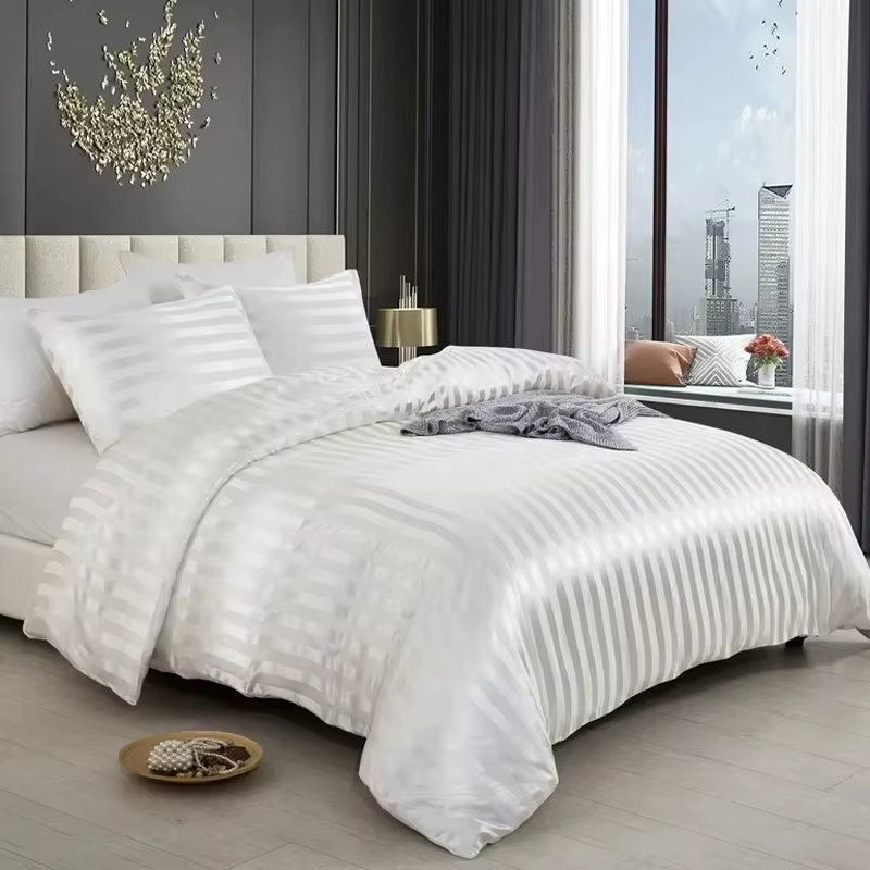 WASART – housse de couette en satin rayé blanc ivoire