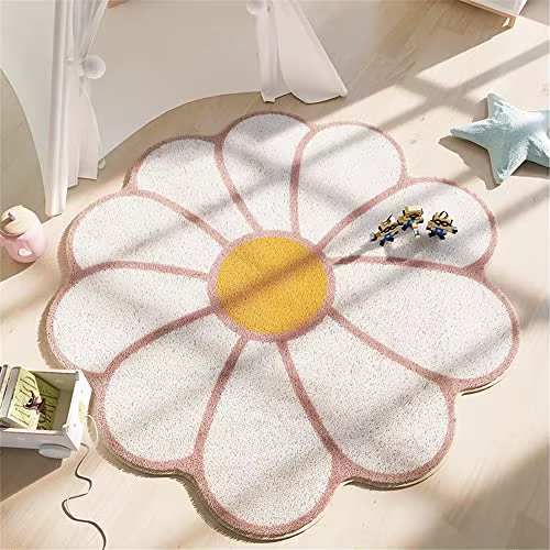 VIKAMA tapis de zone nordique rond mignon en forme de fleur Shaggy doux court Pile anti-dérapant