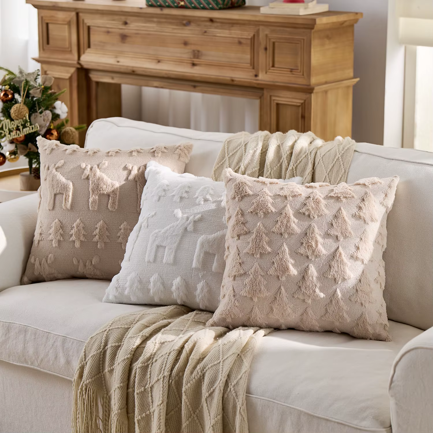 Housse de coussin brodée en peluche