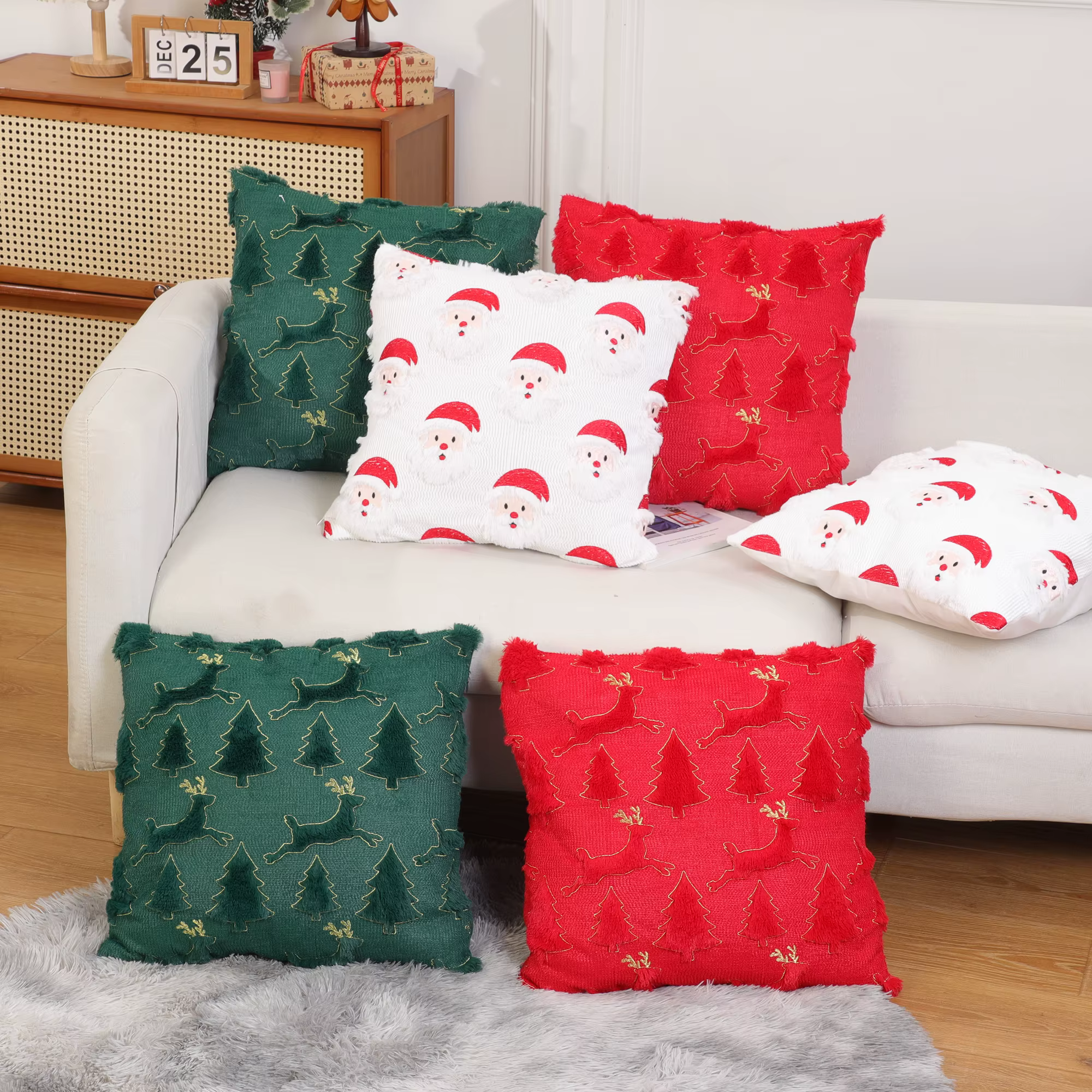 Housse de coussin décorative en peluche de noël