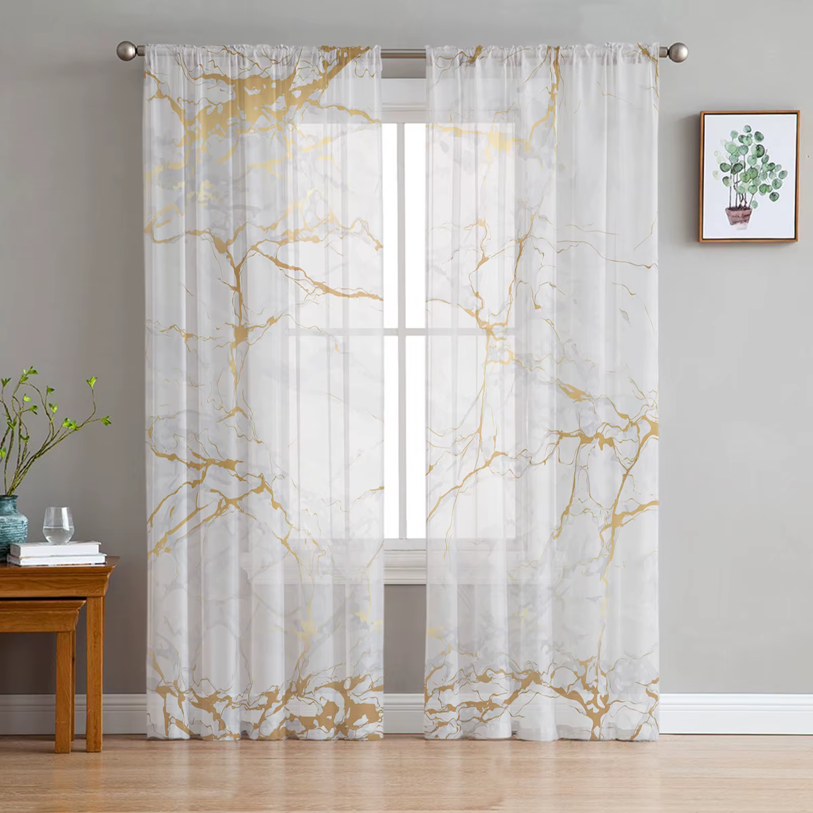 Rideau de fenêtre en mousseline de soie transparent en marbre