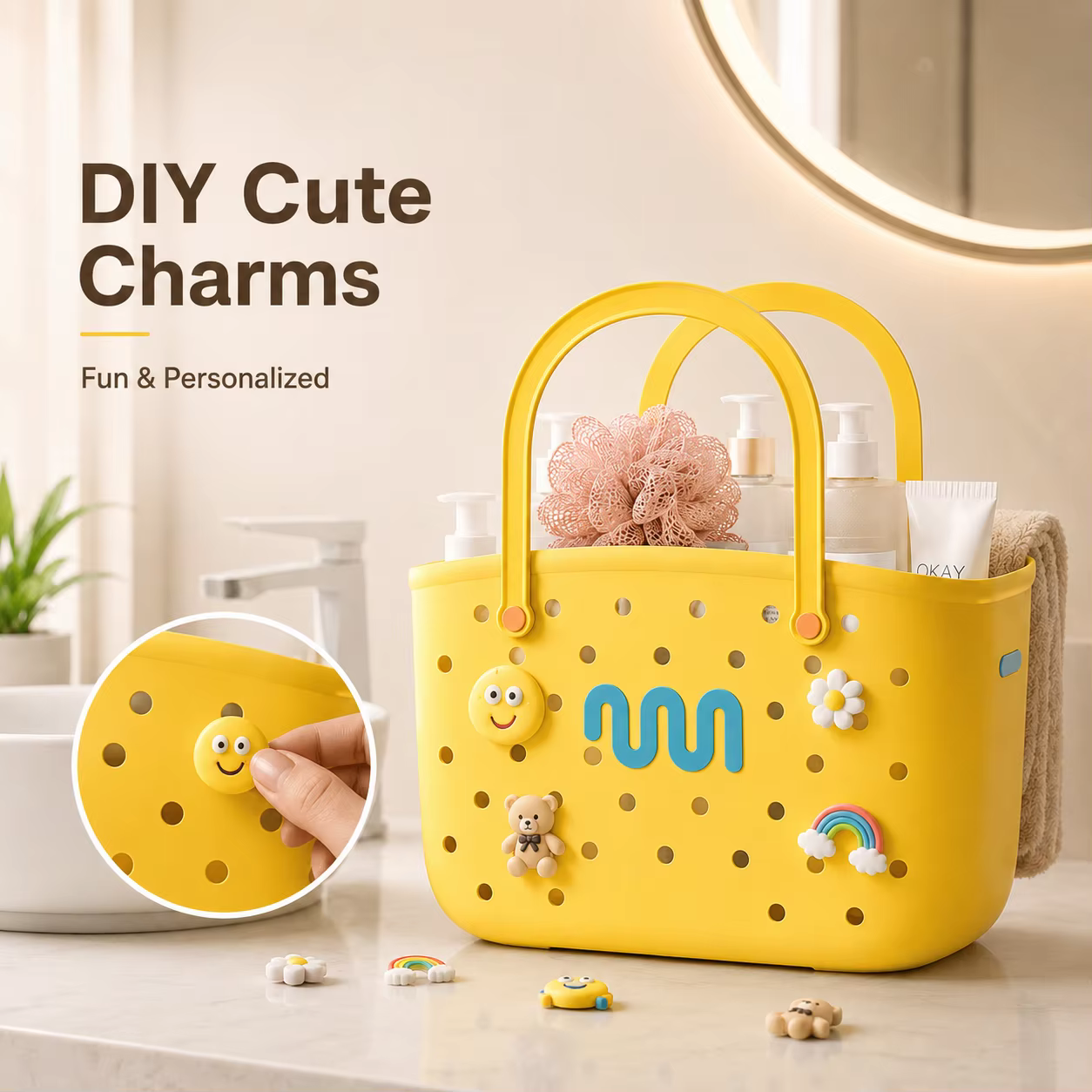 Panier de rangement de douche pour salle de bain avec poignée