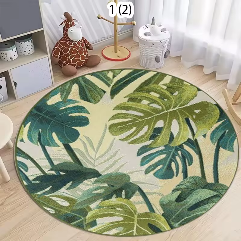 Tapis rond à feuillage tropical