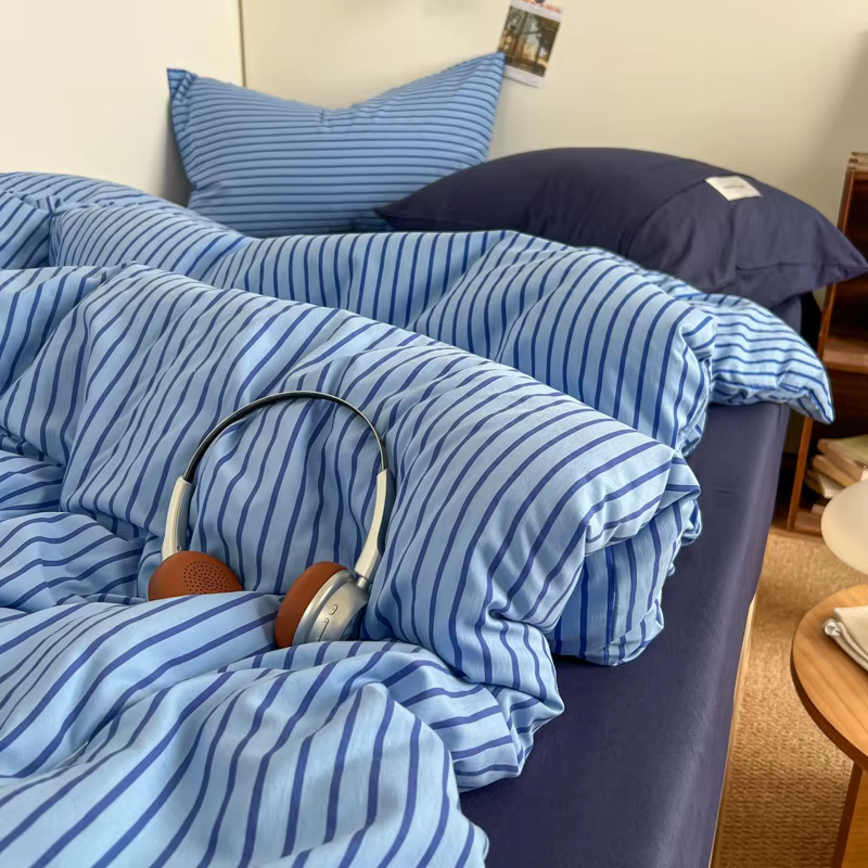 Parure de lit rayée, ensemble de draps multicolores