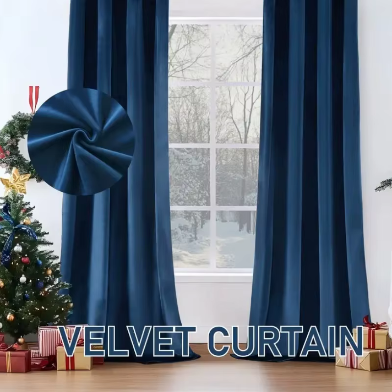 Rideau de fenêtre demi-oculant en velours bleu