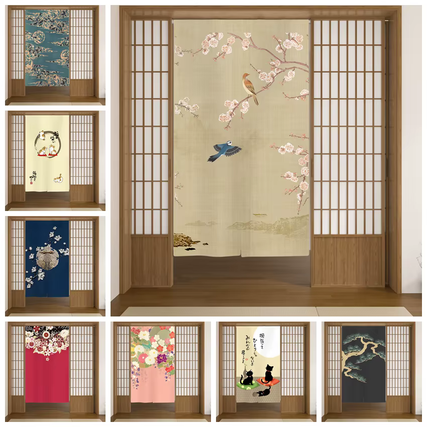 Rideaux de porte à motif de peinture paysagère japonaise pour salon