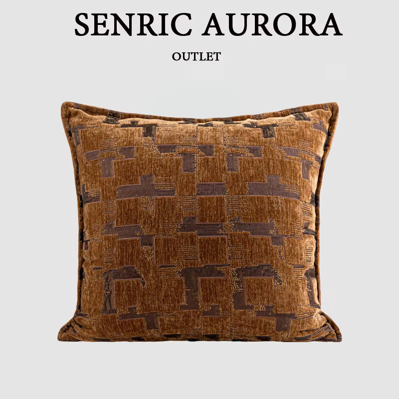 Housse de coussin de luxe design 30x50 50x50 30x65cm Marron chameau Soie Jacquard Carré Taie d'oreiller pour la maison Hôtel Lit Salon Canapé