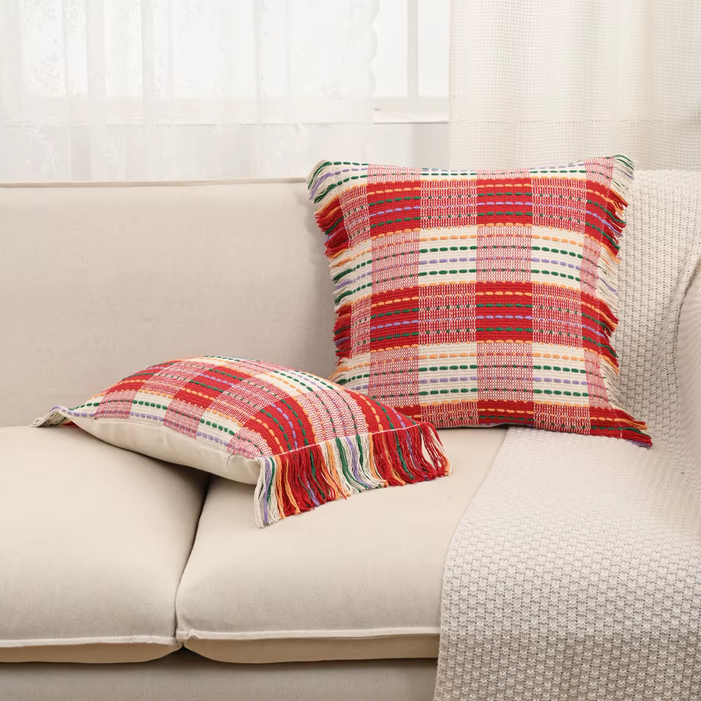 Housse de coussin de noël décorative en coton et lin rouge
